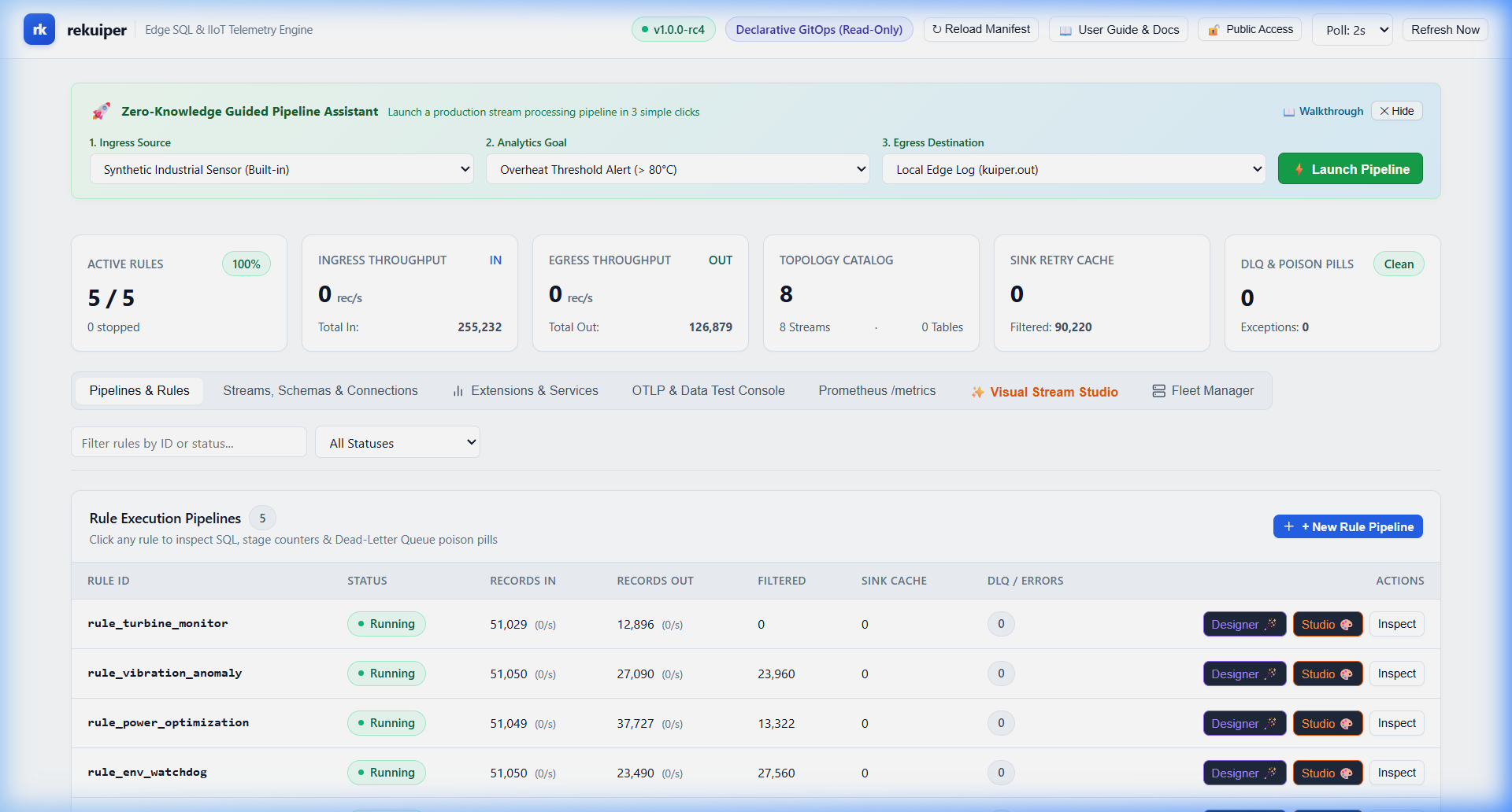 rekuiper Web Console Dashboard